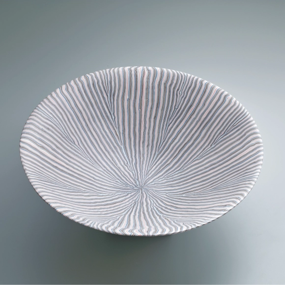Marbled Ware Large Bowl with Open Flower Design