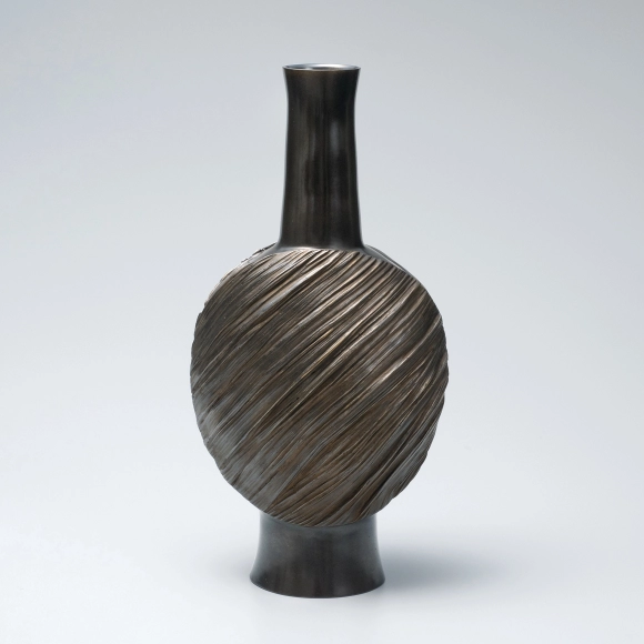 Copper Flower Vessel Cast in Lost Wax Casting Method "Rainy Night Moon"