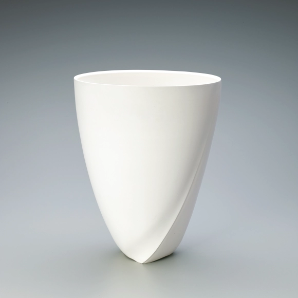 White Porcelain Flower Vessel with Line Design