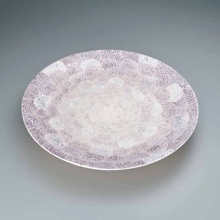 photo Plate with Purple-red Flower Design in Yu-hajiki