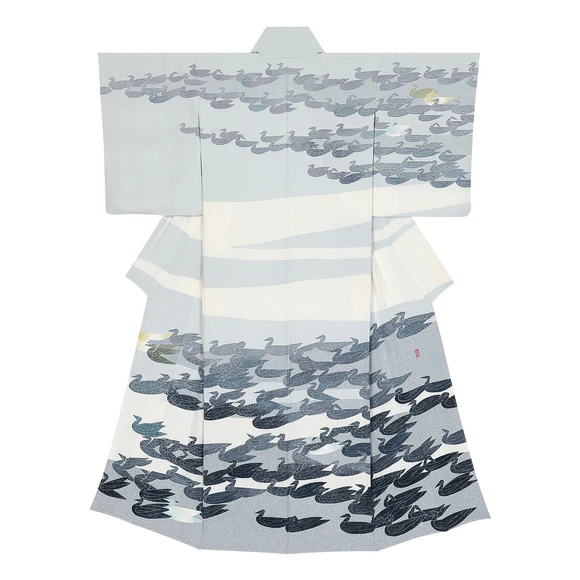 Formal Kimono with Design in Yūzen Dyeing "Flock"