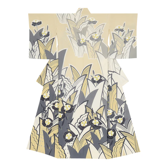 Formal Kimono with Design in Yūzen Dyeing "Irises"