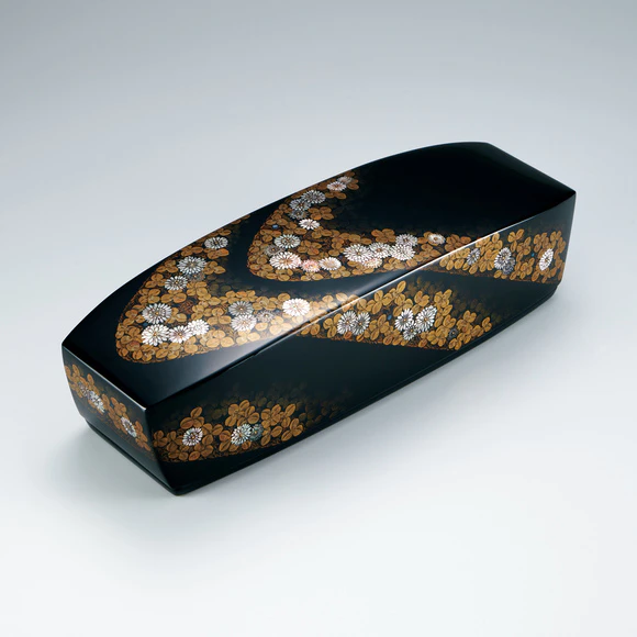 服部俊昇　耀貝螺鈿蒔絵　飾箱　流紋 服部峻昇 『螺鈿飾箱 光の館』 ｜骨董品買取 緑和堂