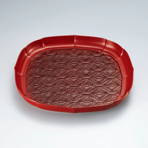 Kanshitsu Tray with Ajiro Weave Bamboo Decoration "Sea Pink"
