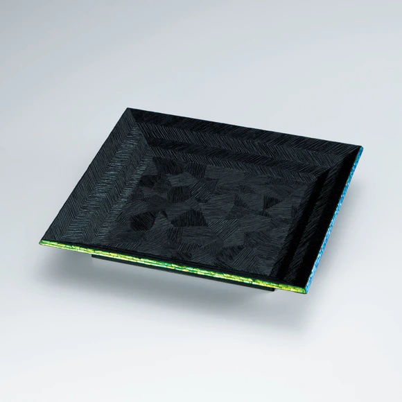 Square Tray with Wrinkled Surface and Jewel Beetle Decoration