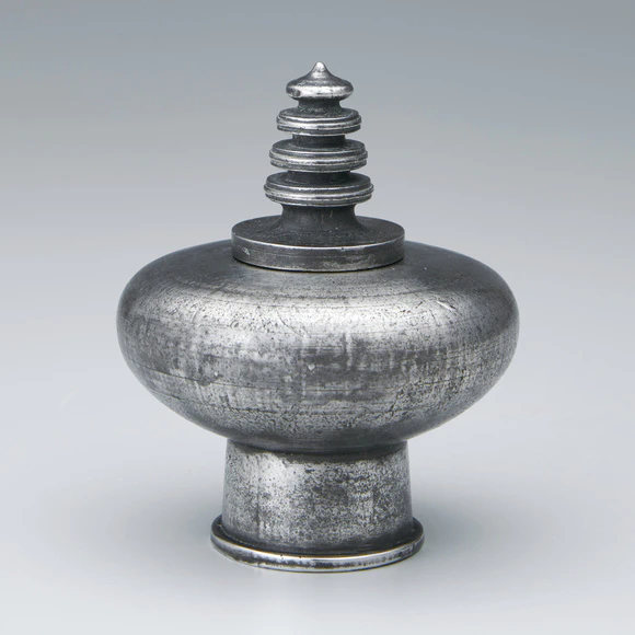 Tin Covered Vessel with Pagoda-Shaped Ornament on Lid Cast in Lost Wax Casting Method