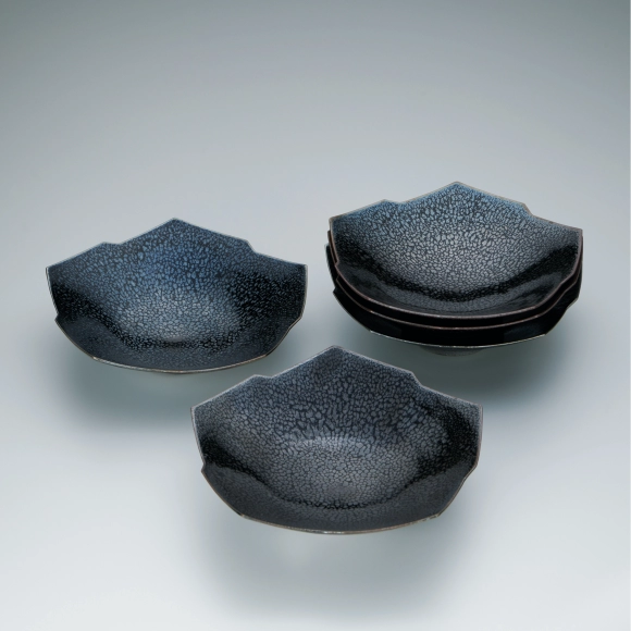 Set of Bowls with Iron Glaze and Kiln Mutation Effect