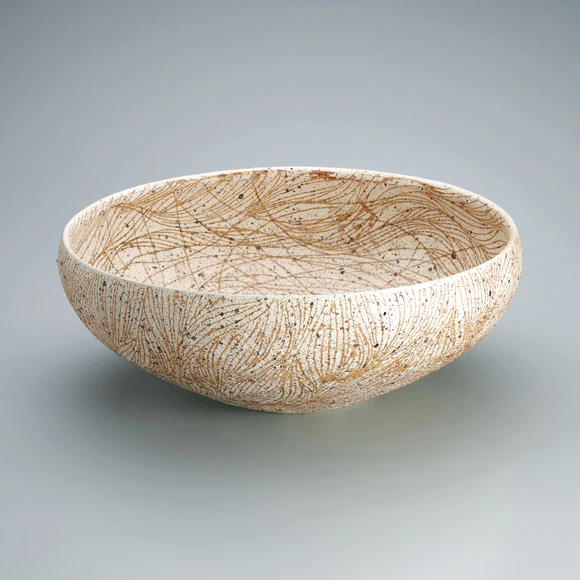 Large Bowl with Line Design in Color Glaze