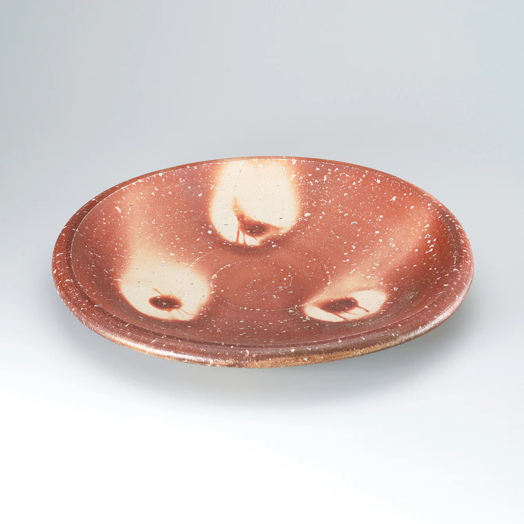 photo Shigaraki Dish with Flame Red Decoration