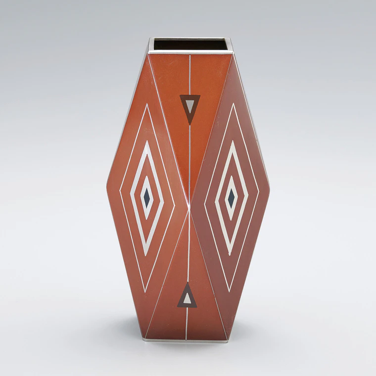 photo Copper and Silver Joined Flower Vase with Inlay
