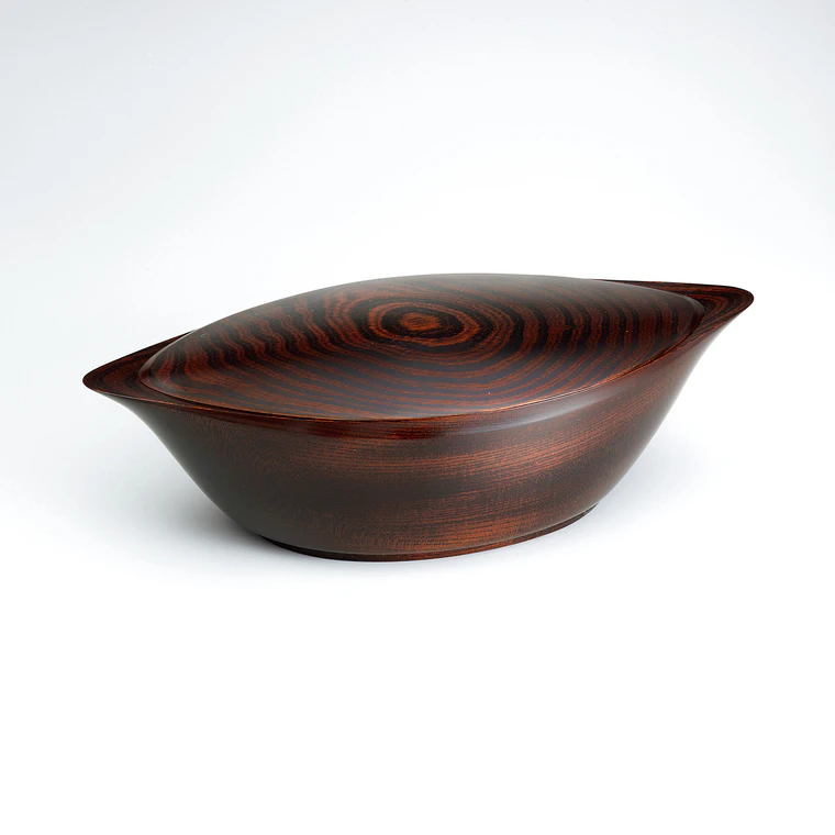 photo Covered Vessel with Japanese Zelkova and Wiped Urushi "Sunny Spot at the Foot of the Mountain"