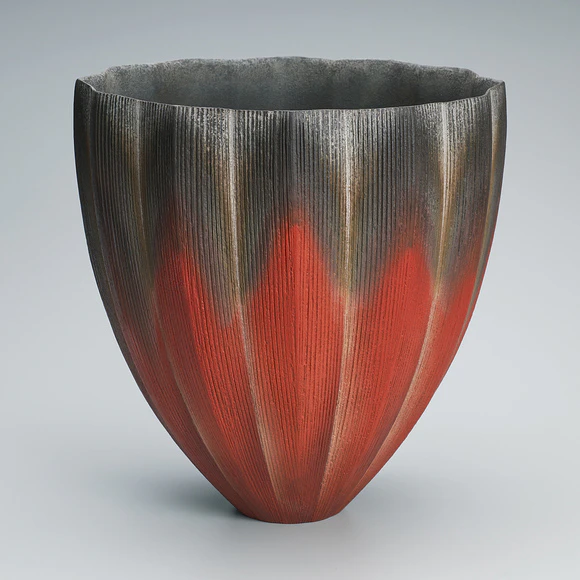 Vessel with Engraved Lines and Colored Slip Painting