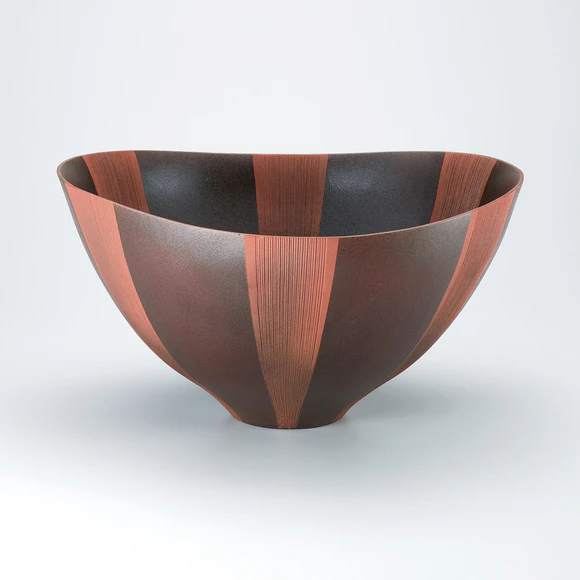 Red Flower Vessel with Line Design