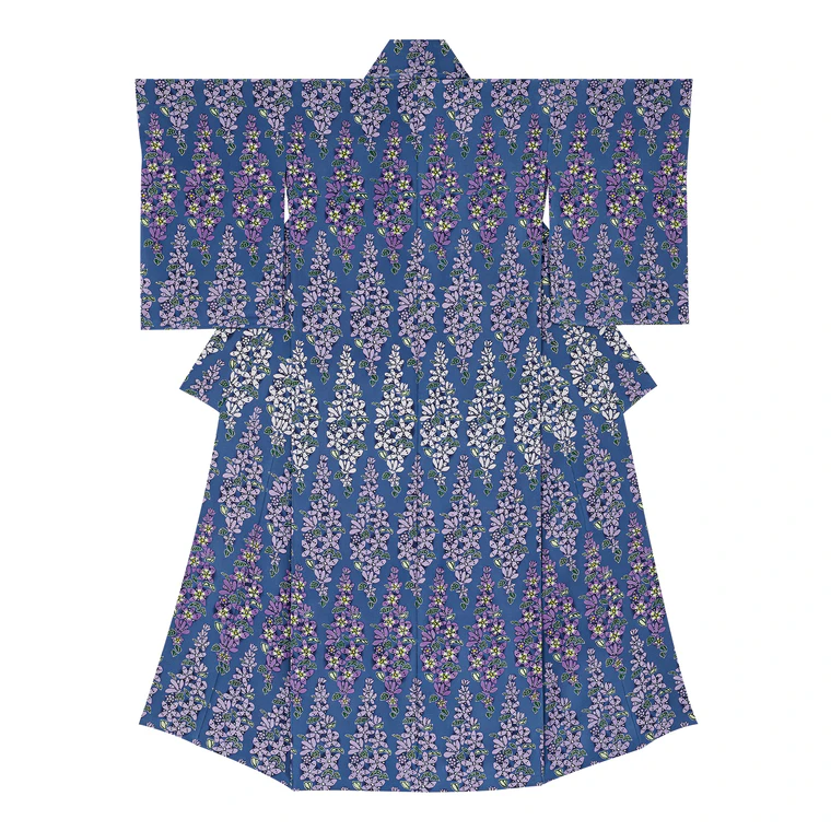 photo Kimono with Design in Stencil Resist Picture Dyeing "Weaving Light"