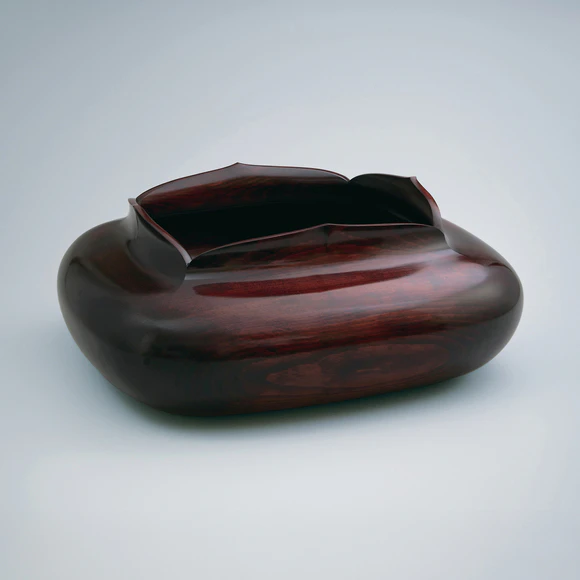 Flower Vessel of Spruce Wood Finished in Wiped Urushi "Persimmon"