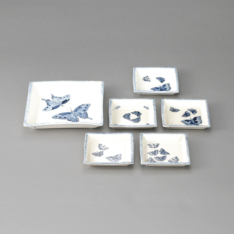 photo Set of 6 Plates (1 Large, 5 Small) with Butterfly Design