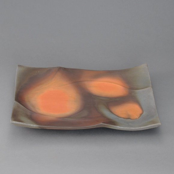 Bizen Rectangular Plate, Shaped by Beating