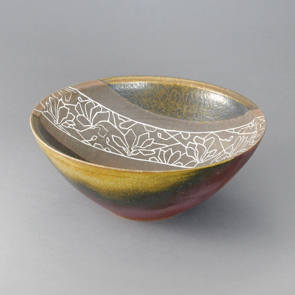 Bizen Deep Bowl with Line Inlay 