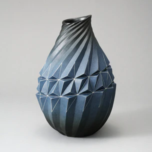 Blue Gradation Jar with Geometrical Design