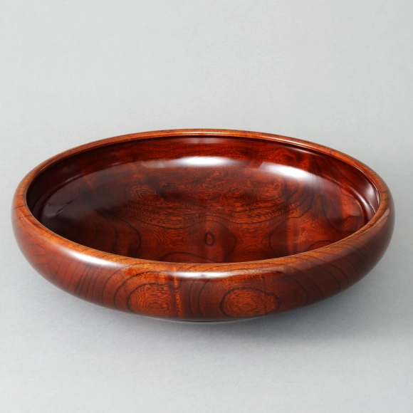 Vessel of zelkova wood finished in wiped urushi