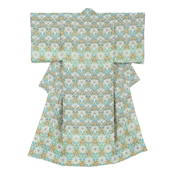 Kimono with Design in Stencil Resist Picture Dyeing "Spring Field"