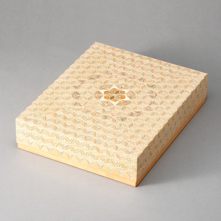 photo Bishu Cypress Wood Letter Box with Triangle Design in Yew Wood Inlay