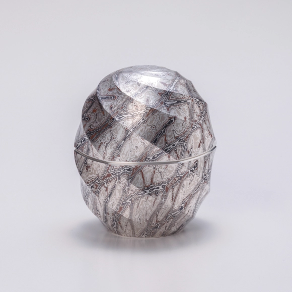 Tea Container of Mokumegane Made in Hammer Work with Six Ridge Design