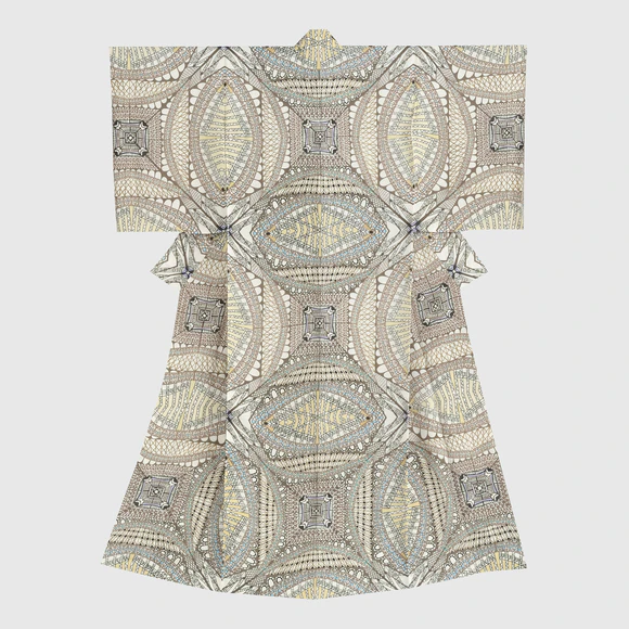 Kimono with Design in Stencil Resist Picture Dyeing 