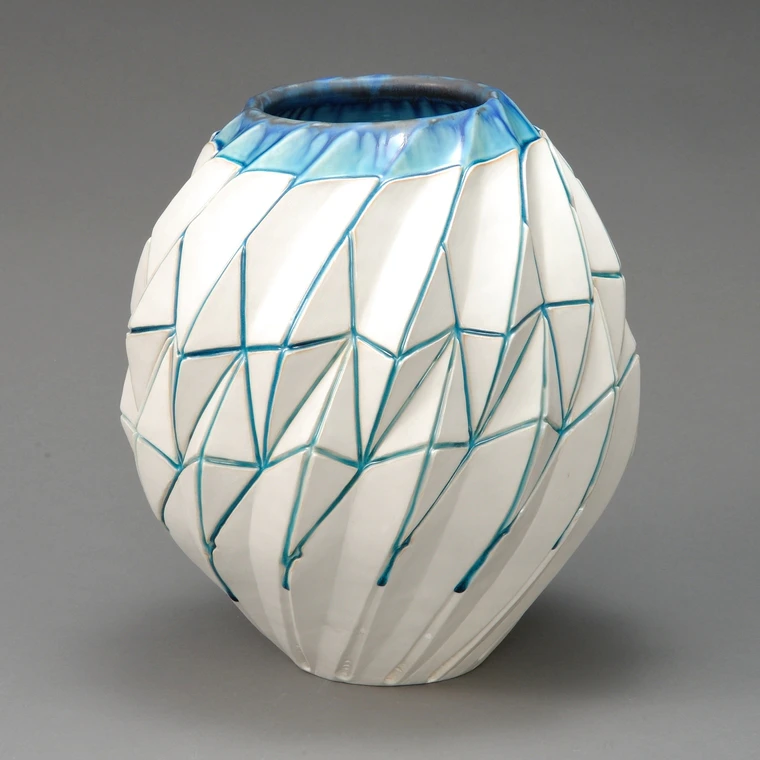 photo Jar with Hanada (Indigo) Flow and Geometric Design