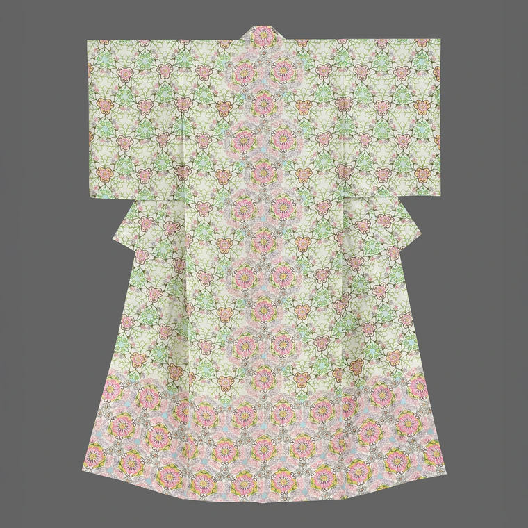 photo Kimono with Design in Stencil Resist Picture Dyeing "Tale"