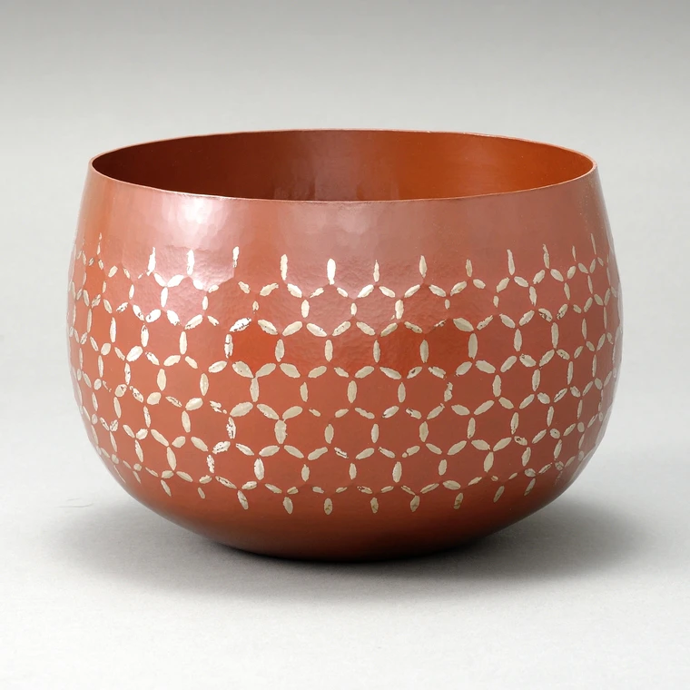 photo Forged Copper Flower Vase with Silver Decoration and Tortoiseshell Design
