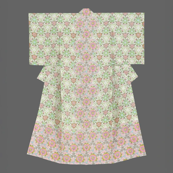 Kimono with Design in Stencil Resist Picture Dyeing "Tale"