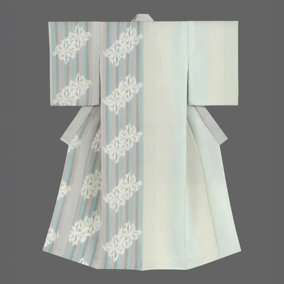 経絣絹縮着物「彩藍の結晶」