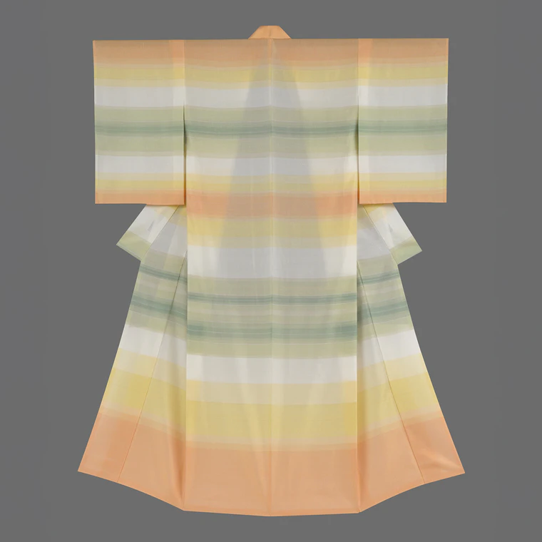 photo Kimono of Suzushi with Lozenge Pattern in Horaro Weave "Suifuyo （Hibiscus mutabilis cv Versicolor）"