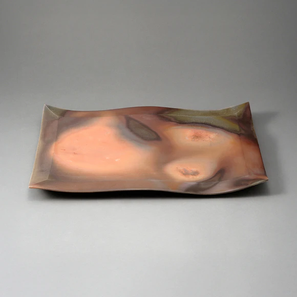 Bizen Rectangular Plate, Shaped by Beating