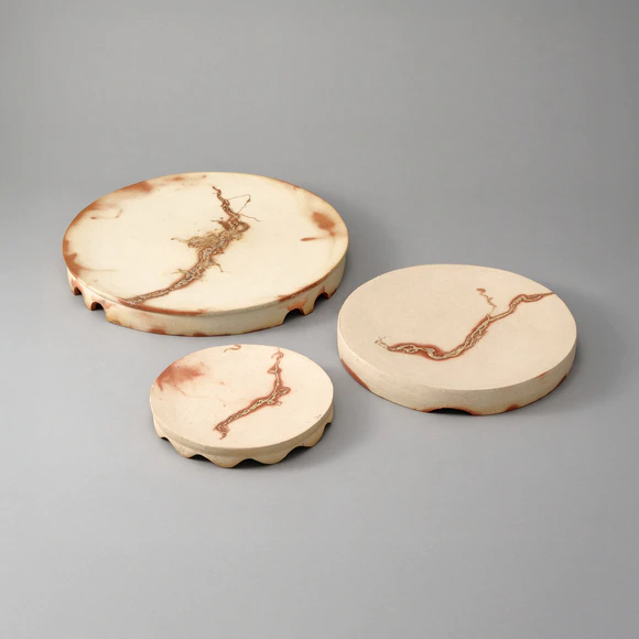 Bizen Pedestal Plates with Fire Marks (Set of 3)