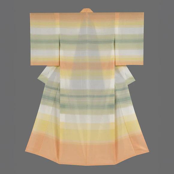 Kimono of Suzushi with Lozenge Pattern in Horaro Weave "Suifuyo （Hibiscus mutabilis cv Versicolor）"