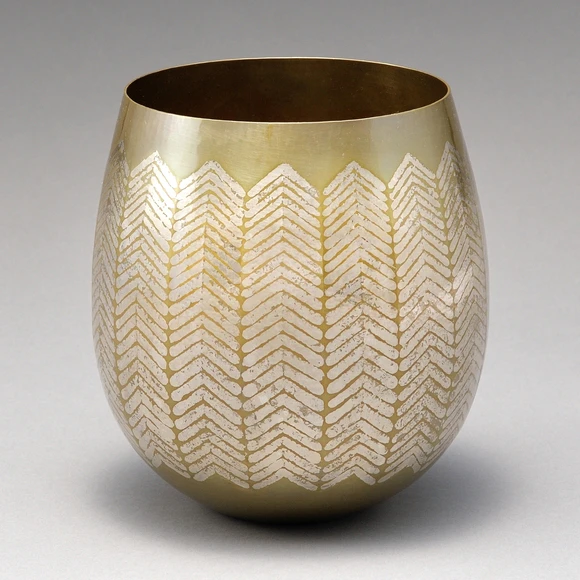 Hammer Worked Brass Flower Vase with Silver Decoration