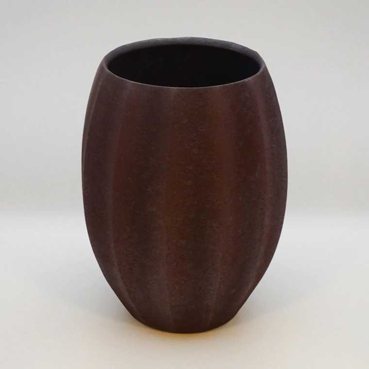 photo Flower Vessel with Dark Red Glaze
