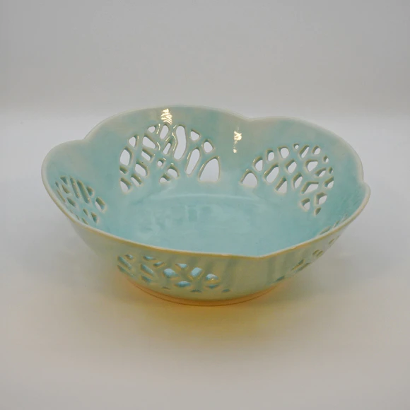 Openwork Bowl with Light Blue Glaze