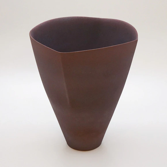 Flower Vessel with Dark Red Glaze
