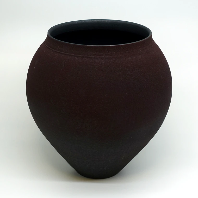 photo Flower Vessel with Dark Red Glaze