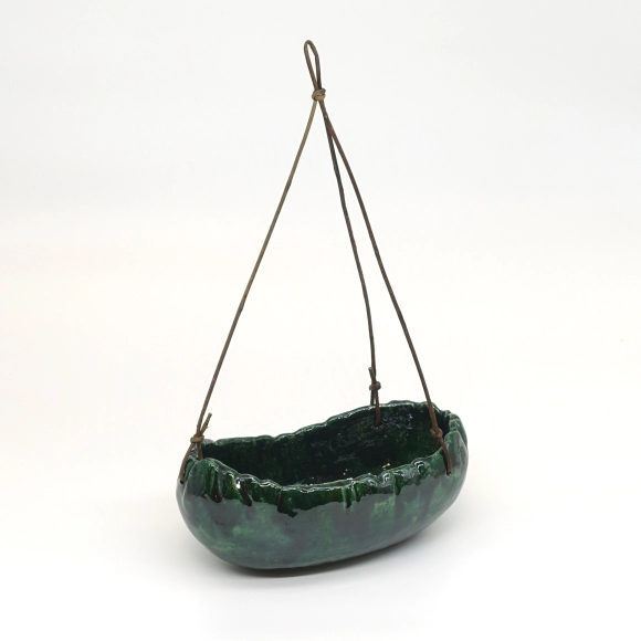 Boat-shaped Hanging Flower Vase with Green Glaze