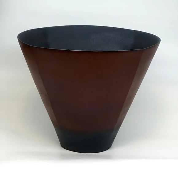 Flower Vessel with Iron Black and Red Glaze