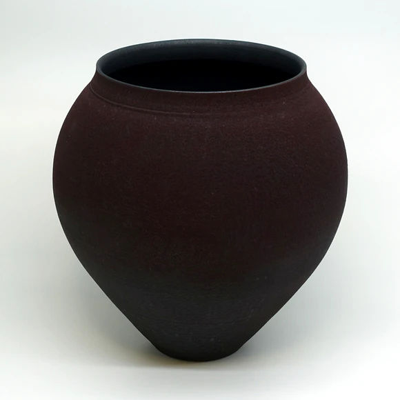 Flower Vessel with Dark Red Glaze