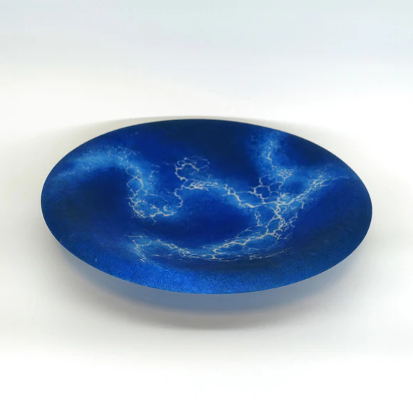 Plate with Colored Clay Glaze and Raised-line Wave Design