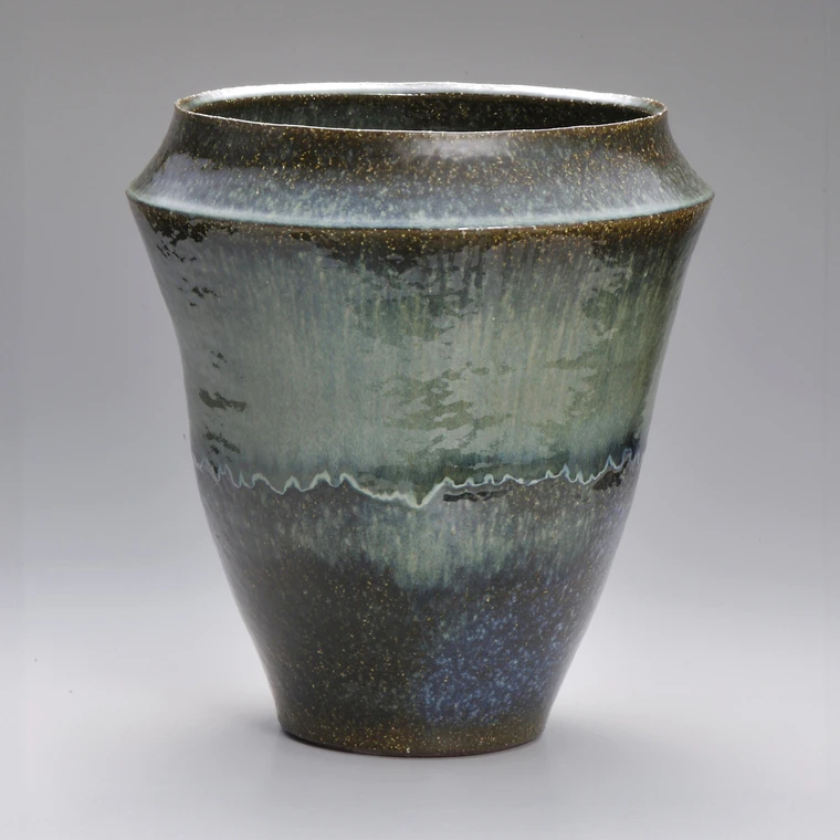 photo Square Shouldered Wide Mouth Vase with Blue-Green Iron Glaze