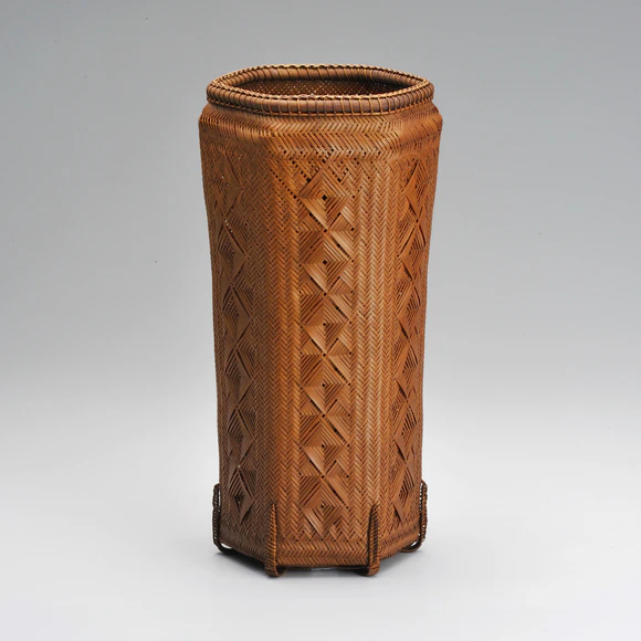 Layered Weave Flower Basket with Diamond Patterns 