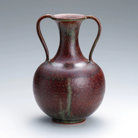 Flower Vessel with Iron Glaze and Handle