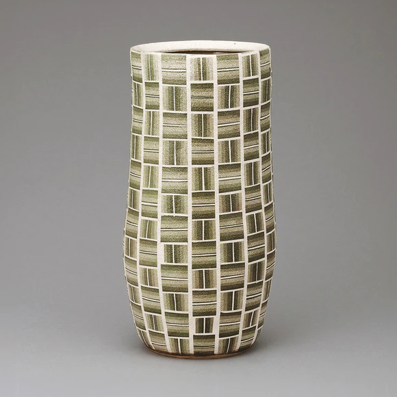 Flower Vase with Green Decoration and Line Design